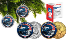 Denver Broncos Colorized Jfk Half Dollar 2-Coin Set Nfl Christmas Tree Ornaments - £11.17 GBP