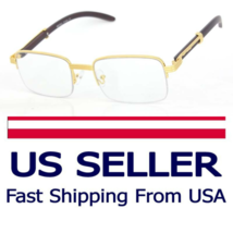 Men&#39;s Hip Hop Vintage Gold Frame Clear Lens Dark Wood Glasses - £17.05 GBP