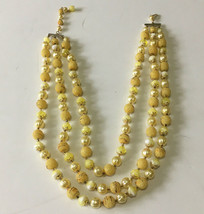 Vintage custom jewelry 3 strand necklace shades of yellow beaded necklace - £17.23 GBP