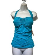 Tommy Bahama V Front Halter Cup Long Tankini Top Tummy Control Ruched Si... - $29.68