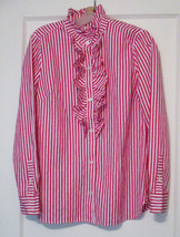 Vineyard Vines Stripe and Polka Dot Jacquard Ruffle Cotton Shirt Blouse Top Sz 6 - £14.83 GBP