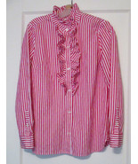 Vineyard Vines Stripe and Polka Dot Jacquard Ruffle Cotton Shirt Blouse ... - £14.90 GBP