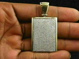 2.50Ct Simulated Diamond Pave Set Square Dog tag Pendant 925 Silver Gold Plated - £94.95 GBP