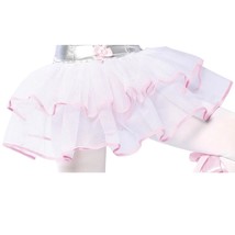White Petticoat Pink Trim Tutu Mesh Double Layered Contrast Edge Costume 1600 - £15.68 GBP