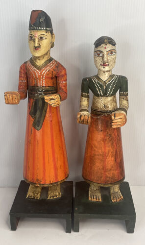 Primary image for Vintage Handpainted Rajasthani Gangaur-Isar Statue Wooden Gangaur Pair Figurines