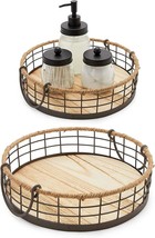 Round Wooden Wire Basket Trays With Handles For Farmhouse Decor (2, 2 Pack). - £31.59 GBP