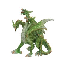 Glittery Metallic Green Three Headed Hydra Angry Dragon Statue 8 Inches High - £26.34 GBP