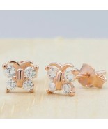 Simulated Diamond Small Butterfly Stud Earrings 14k Rose Gold Plated Silver - £23.42 GBP