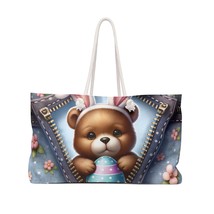 Personalised/Non-Personalised Weekender Bag, Easter, Cute Bear with Bunny Ears,  - £36.54 GBP