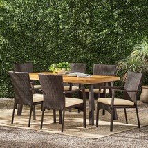 Castlelake 7 Piece Outdoor Dining Set (Wood Table W/ Wicker Chairs) - $756.80