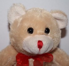 Greenbrier Stuffed Animal Teddy Bear 6" Sits Beige Tan Plush Red Bow Soft Toy - $10.70