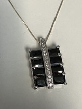 925 CN Italy Black Onyx Pendant With CZ Accents &amp; Sterling Silver 18” Necklace - £30.03 GBP