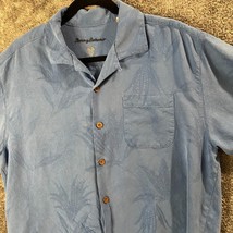 Tommy Bahama Shirt Mens Large Blue Floral Stitched Textured Silk Hawaiian VTG - £15.60 GBP