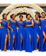 Royal Blue Slit Side Bridesmaid Dresses with Appliques - £86.21 GBP+