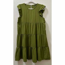 Kirundo Women’s Swing Dress Size Small Green Babydoll Ruffle Tiered Keyhole - $17.29