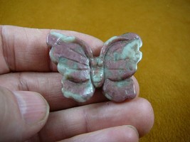 (Y-BUT-554) Pink gray BUTTERFLY stone figurine gemstone carving butterflies - $14.01