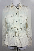 J Crew Womens Jacket Medium Button Down White Cream Belt Multiple Pocket... - $24.99