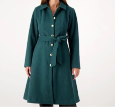 Girls With Curves Classic A Line Green Coat Button Front Belt Pockets Li... - £70.43 GBP