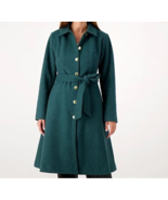 Girls With Curves Classic A Line Green Coat Button Front Belt Pockets Li... - £70.21 GBP