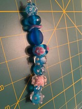 Handmade aqua &amp; pink Glass Lampwork Beads - $30.41