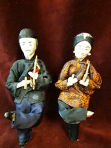 Vintage Asian Man Woman Figurines Set of 2 Folk Art - £26.81 GBP