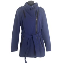 Michael Kors Purple Blue Asymmetrical Softshell Belted Hooded Trench Coat Medium - £79.92 GBP