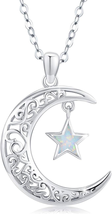 Moon Star Necklace, Graduation Gift 925 Sterling Silver Crescent Moon Star Sun P - £50.52 GBP