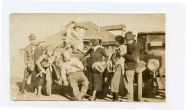 Amusing Large Group Clownng Around 1920&#39;s Black and White Photo Old Cars... - $27.72