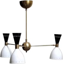 3 Light Stilnovo Style Raw Brass Chandelier Light Fixture Black and White - £214.06 GBP