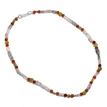 Natural Rutile Quartz Peridot Carnelian Gemstone Beads Necklace 17&quot; UB-6078 - £7.84 GBP