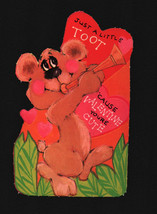 Vintage Valentines Day Card Teddy Bear Tooting Horn - £4.44 GBP