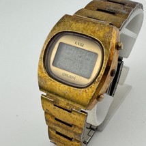 Vintage Gruen Quartz LCD Digital Watch Men Gold Tone Barrel ~For Parts R... - £24.96 GBP