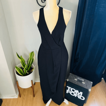 DRESS THE POPULATION Ariel Racerback Faux Wrap Crepe Dress Gown, Black S... - $99.00