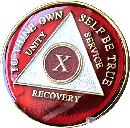 10 Year AA Medallion Metallic Red Tri-Plate Gold Plated Chip