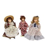 Playhouse 4.5&quot; Ceramic Doll Trio 70s Stacy Suzie Marie Kimono Gingham Dress - £13.84 GBP