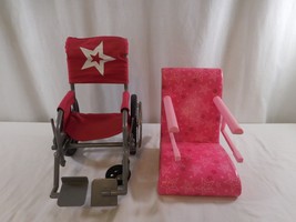 American Girl Wheelchair Berry Pink +  Chair Bistro Cafe Seat Table Booster Pink - £16.68 GBP