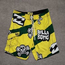 Billabong Skulls Board Shorts Surf Swim Trunks Mens 34 Yellow Green Pocket - £17.88 GBP