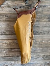 Western Cowboy Chinks Handmade Buckskin Leather Rodeo Style Show Chaps - $88.77+