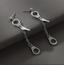 Punk Stainless Steel Long Chain Handcuffs W/ Keys Earrings - £7.98 GBP