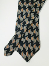 Men&#39;s ALBERT NIPON Black and Metal Tone Tie Geometric Pattern Shiny Silk - $14.00