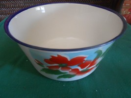 Great FLORAL Design Enamel STEEL BOWL...7.25&quot; diameter..3.75&quot; height - £11.52 GBP