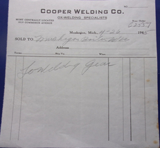 Vintage Cooper Welding Co Muskegon MI Order Receipt 1945 - £3.15 GBP