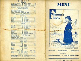 Fishermen&#39;s Grotto Menu Golden Gate Exposition  Gayway 1939 San Francisco - £42.59 GBP