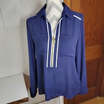 Womans Michael Kors Long Sleeve Navy Chiffon Blouse Roll tab Sleeve Size Large - £15.53 GBP