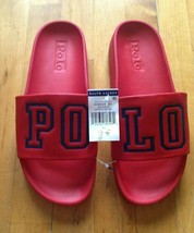 POLO Ralph Lauren Men&#39;s Slides Red Spellout Beach Sandals Size 8, 9,10,1... - $68.98