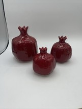 Ceramic Red Pomegranate Fruit Figurines Set Of 3 - £26.54 GBP