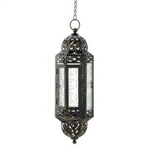 Victorian Clear Glass Metal Hanging Candle Lantern - $18.53