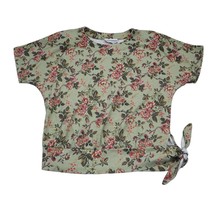 Cathy Daniels Shirt Womens L Green Floral Short Sleeve Round Neck One Side Tie - £16.99 GBP