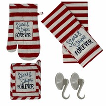 Oven Mitt Pot Holder Tea Towel Set Stars Stripes Forever Flag Americana 4th July - £20.54 GBP