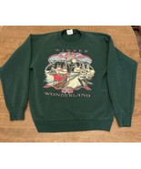 Lee Sweatshirt Women’s Large Green Winter Wonderland Sleigh Shimmer Vintage - £34.85 GBP